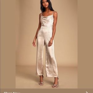 Lulus champagne colored ankle crop jumpsuit.